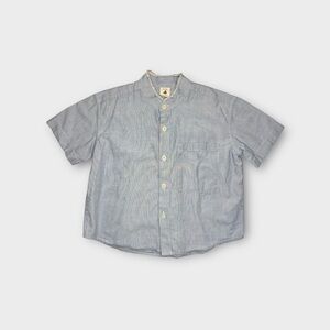 Stem Chambray Raw Hem Collar Short Sleeve Button Up Shirt